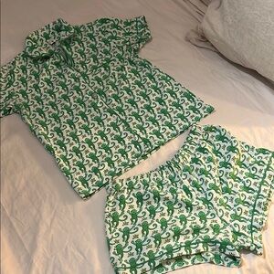 Roller Rabbit Green and White Kids Pajama Set